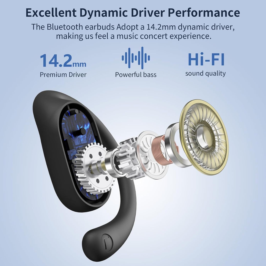 Open Ear Headphones, Bluetooth Headphones 5.3 Sports with Smart Digital Display, 36H Playtime, IP54 Waterproof, Wireless Earbuds Lightweight Design Fit Cycling, Running, Workout (Black)