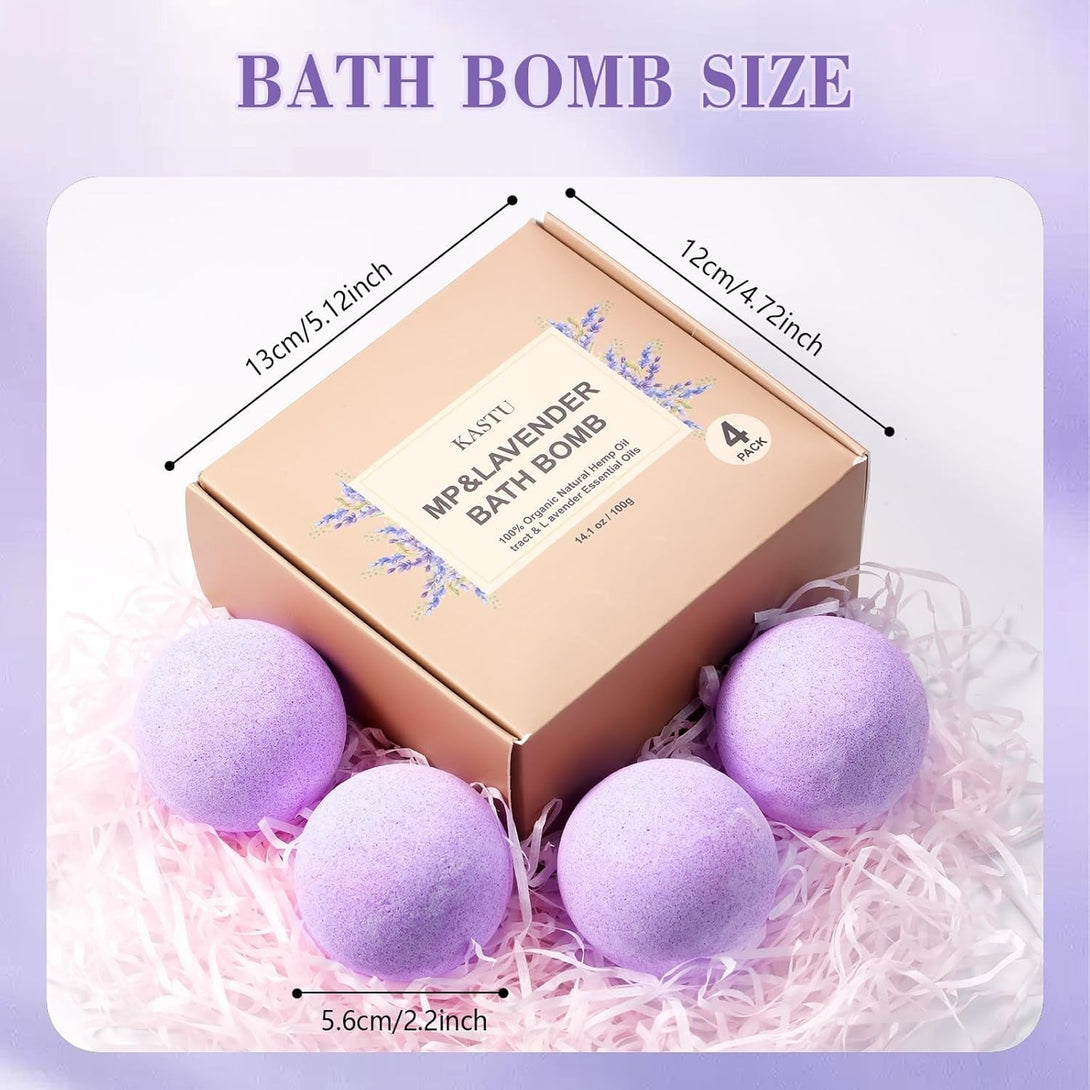 Natural Hemp Oil Extract and Lavender Essential Oils Bath Bombs Salt Balls,4 Pack Gift Set,Moisturizing Dry Skin,Fizzy Spa,Relaxation,Self Care,Relaxing,Bubble Bath Bomb Gifts Idea for Men Women