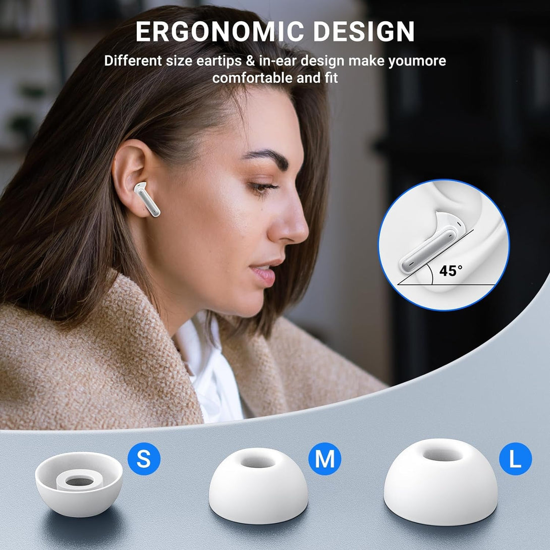 Wireless Earbuds, 2024 Wireless Headphones Hifi Stereo Earphones with 4 ENC Noise Canceling Mic, 42Hs Playtime in Ear Earbud, Bluetooth 5.3 Sport Earphones with LED Power Display for Android Ios White