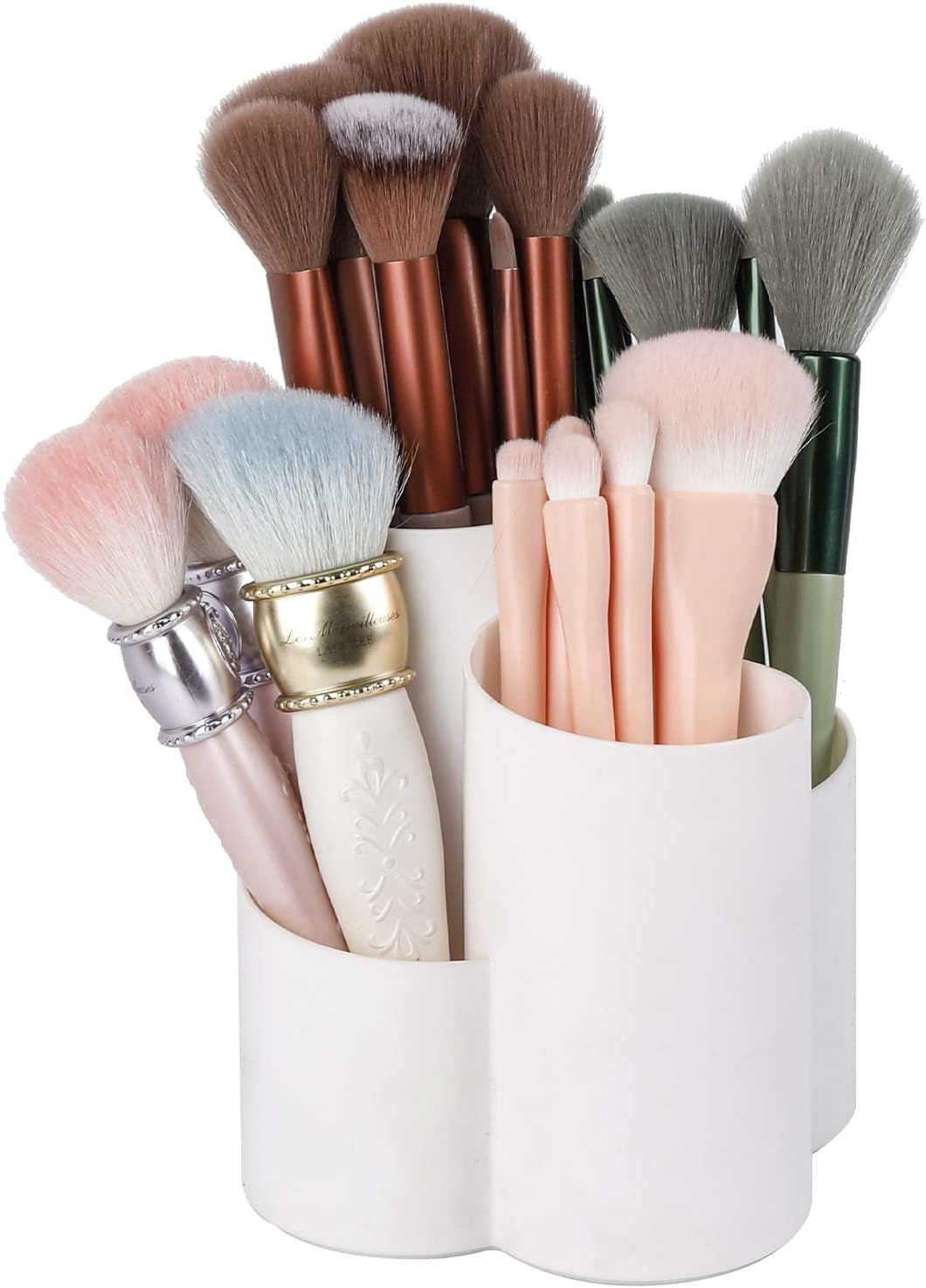 Yesesion Makeup Brush Holder Organizer for Vanity, Plastic round Cosmetics Brushes Storage with 4 Compartment for Lipsticks, Hair Accessories, Beauty Tool in Bathroom, Dresser, Pencil Cup (White)