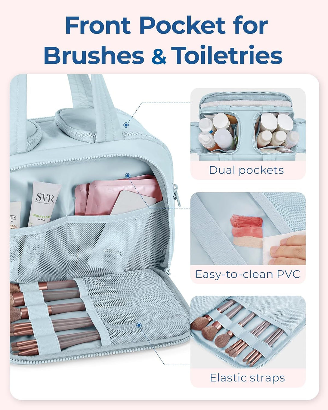 BAGSMART Travel Toiletry Bag, Lightweight Large Wide-Open Travel Bag for Women, Puffy Cosmetic Makeup Bag Organizer with Handle for Accessories,Essentials, Toiletries, Blue