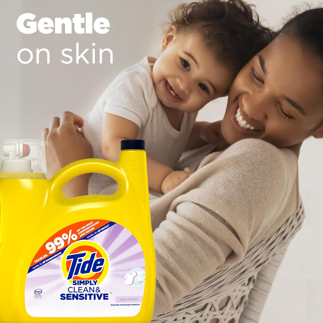 Tide Simply Clean & Sensitive Laundry Detergent, Cool Cotton Scent, 89 Loads, 117 Fl Oz