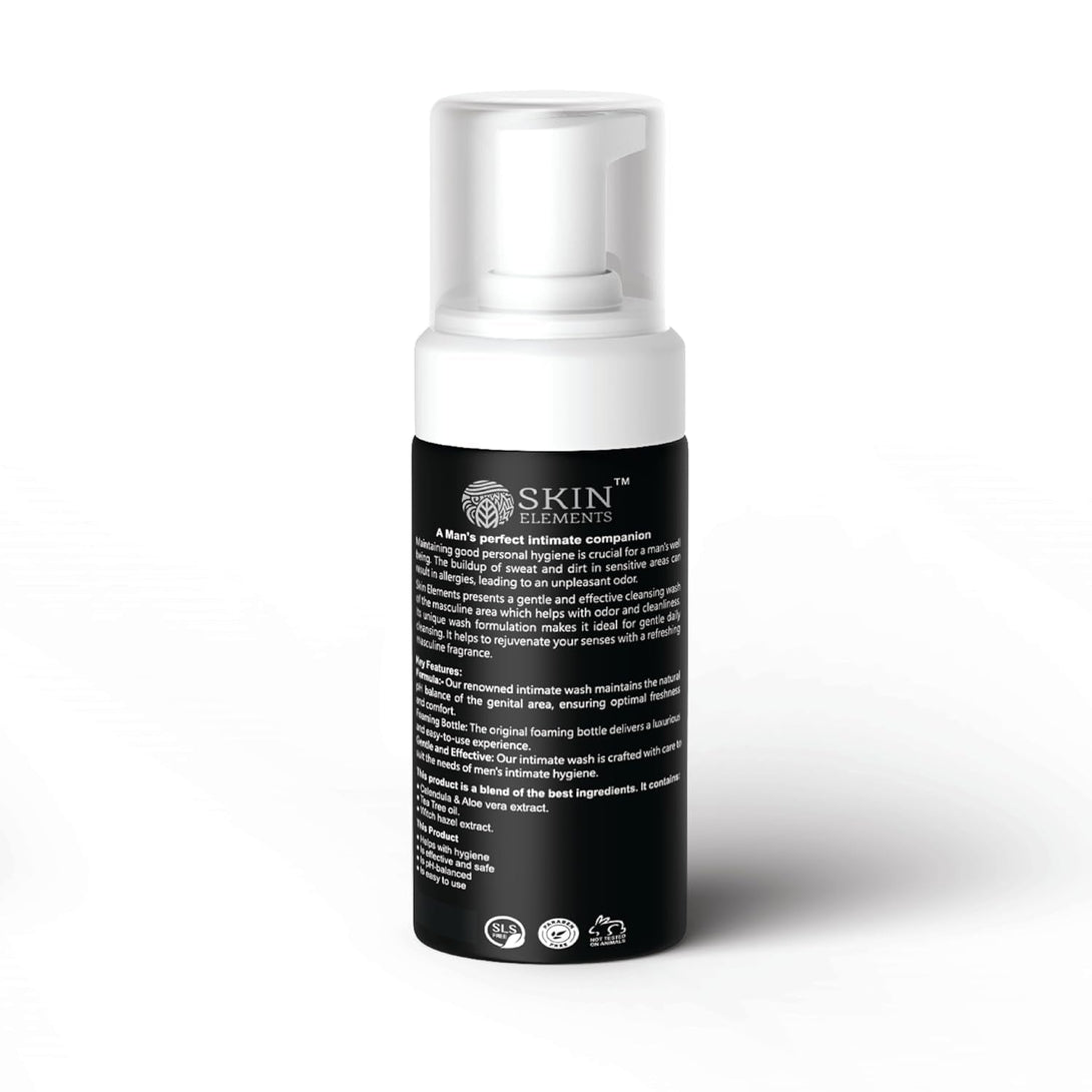 Skin Elements Intimate Wash for Men | Ph Balanced Foaming Wash with Tea Tree Oil & Aloe Vera | Soothes, Refreshes & Maintains Hygiene | 4.05 Fl. Oz. |