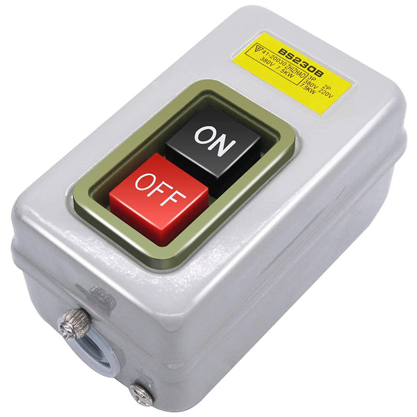 Mxuteuk AC 220V/380V Push Button Switch On/Off Start Stop Switch 3 Phase Self Lock Electric Motor Switches Mechanical Equipment Control Station 10A BS230B