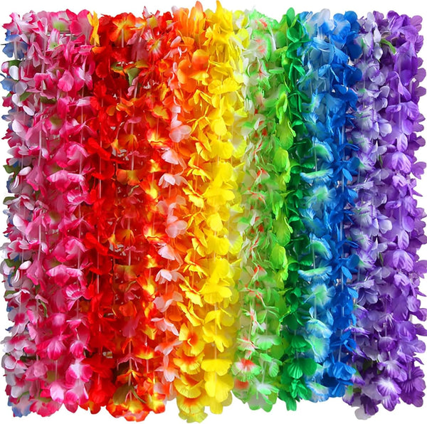 Myamy 50 Counts Tropical Luau Leis Flower Lei Theme Party Favors Hawaiian Leis Necklace Hawaii Silk Wreaths Holiday Wedding Beach Birthday Decorations Assortment