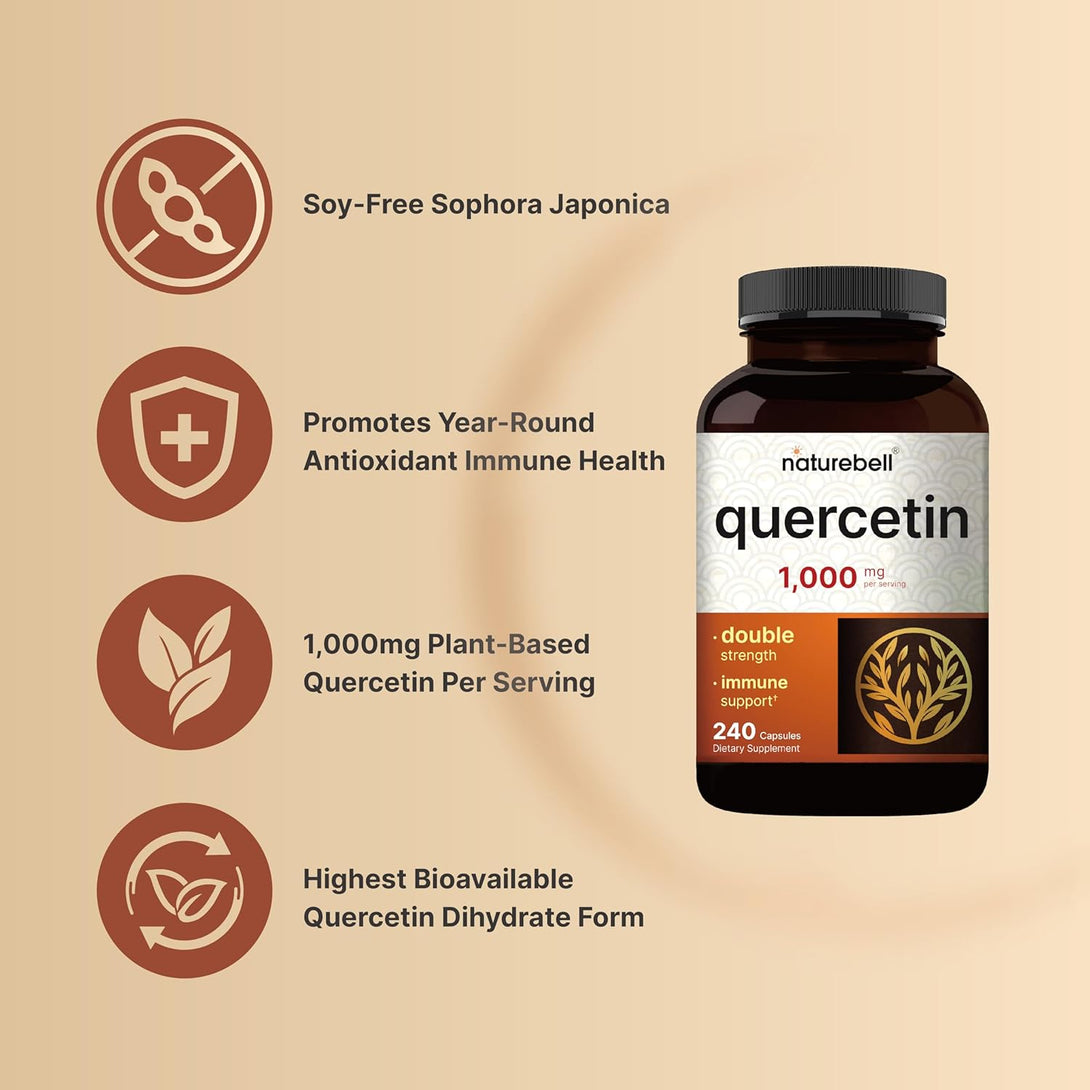 Naturebell Quercetin 1000Mg per Serving | 240 Capsules, Ultra Strength Quercetin Supplement | Bioflavonoids for Healthy Immune Support, Third Party Tested, Non-Gmo & No Gluten