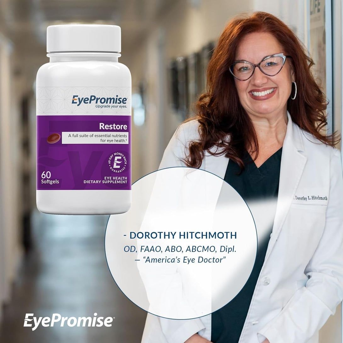 Eyepromise Restore Supplement - 60 Softgel Capsules Containing Lutein, Vitamin C, Vitamin D, Vitamin E, Omega-3 Fish Oil, and Zeaxanthin - a Patented Complete Eye Health Formula