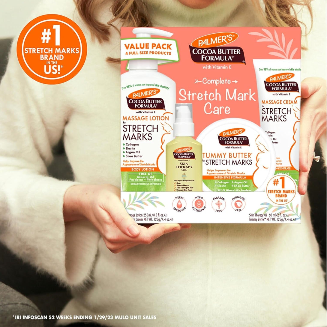 Palmer'S Cocoa Butter Formula Pregnancy Skin Care Kit for Stretch Marks and Scars, Dermatologist Approved, Gift for Mom to Be, 4 Piece Full Size Set