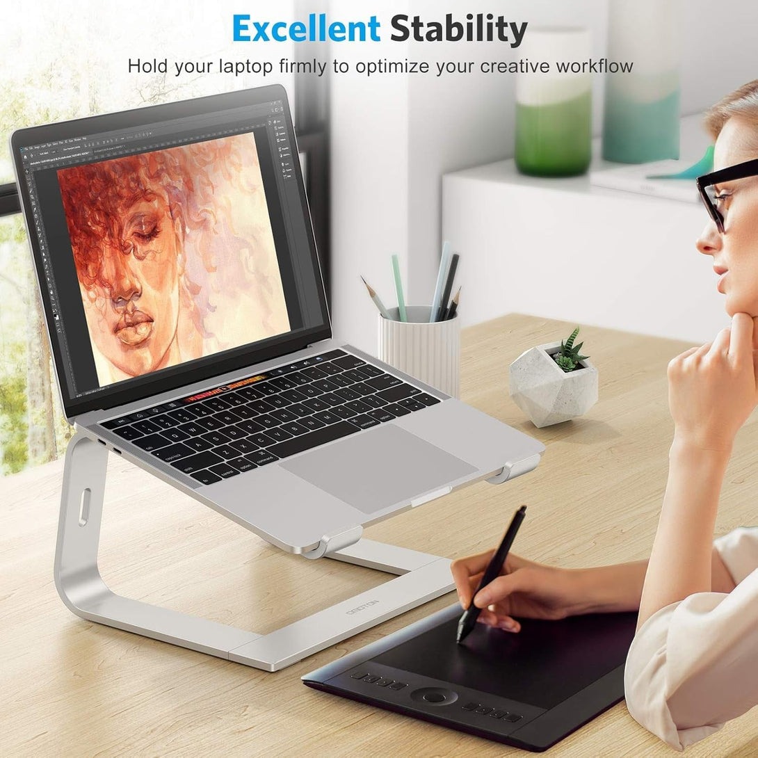 OMOTON Laptop Stand, Detachable Laptop Mount, Aluminum Laptop Holder Stand for Desk, Compatible with Macbook Air/Pro, Dell, HP, Lenovo and All Laptops (11-16 Inch), Silver