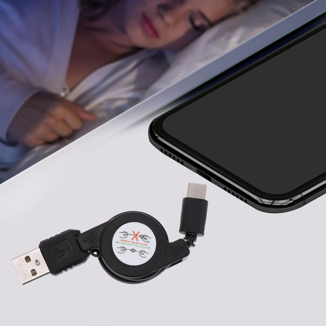 2 Pack Retractable Usb C Charging Cable, 3.3Ft Fast Charging Cord for Phones, Portable High Charger with Cable Winder (Black)