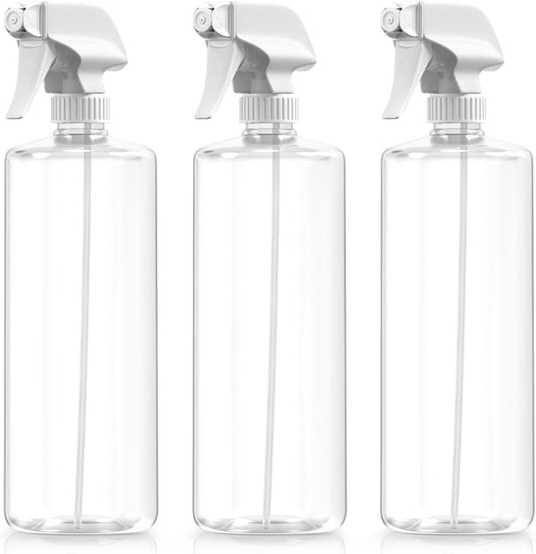 Bar5F Plastic Spray Bottles with Mixor Trigger, 32 Oz | Professional, Leak Proof, Empty, Adjustable Fine to Powerful Sprayer, Refillable | Water Plants, Cleaning Solutions | Crystal Clear | Pack of 3