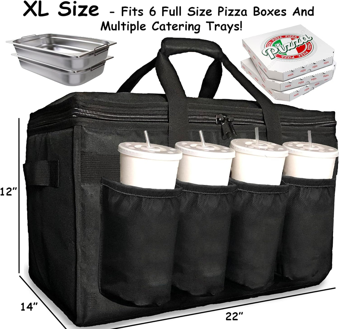 FRESHIE Insulated Food Delivery Bag with Cup Holders/Drink Carriers Premium, for Doordash, Uber Eats, Grubhub, Pizza Bag, Catering, Beverage, Commercial Quality (XL Pro)