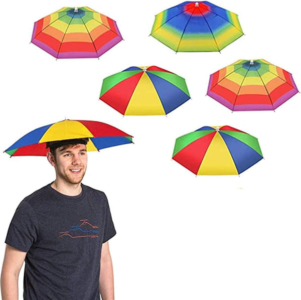 TSY TOOL 5 Pack Umbrella Hat with Head Strap, Funny Rainbow Colorful Waterproof Fishing Umbrella Beach Party Adjustable Size Fits for All Ages, Kids, Men & Women - (Patterns May Vary)