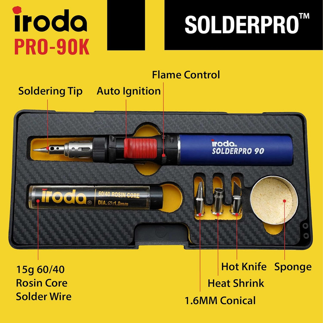 IRODA SOLDERPRO Butane Soldering Iron Kit Multi-Purpose 3-In-1 25-80W Pro Cordless Soldering Iron Box Set - Self-Igniting & Adjustable Flame, DIY Gift - Taiwan (90K)