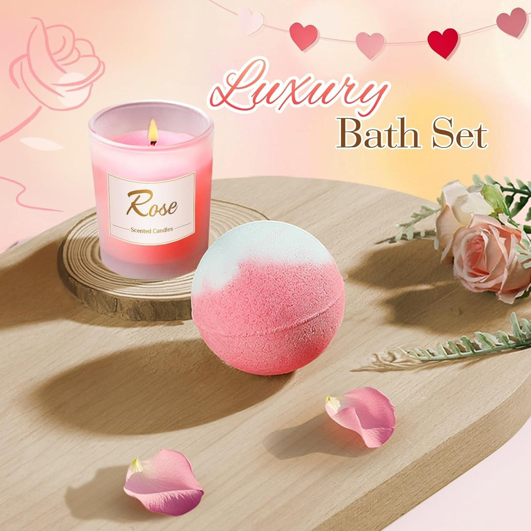 Gifts for Women, Mom, Wife, Girlfriend, Sister, Daughter, Grandma: Mothers Day Gifts, Happy Birthday, Christmas, Valentines Day, Pink Rose Spa Baskets Set