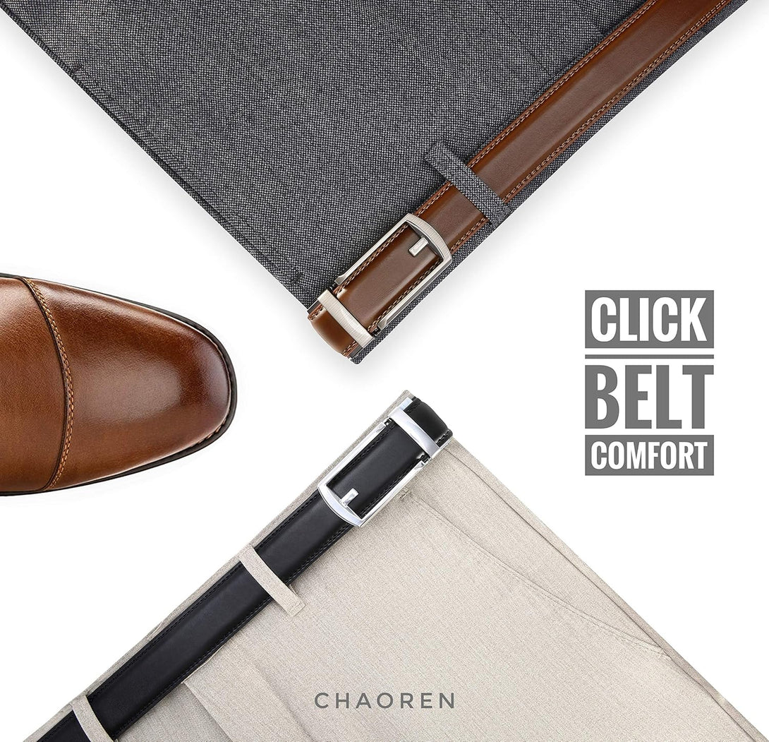 CHAOREN Click Belt for Men 2 Pack - Mens Dress Belt 1 1/4" in Packing Box - Design Belt Meet Almost Any Occasion and Outfit