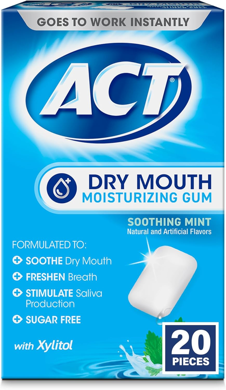 ACT Dry Mouth Moisturizing Gum, 20 Pieces, with Xylitol, Sugar Free Soothing Mint