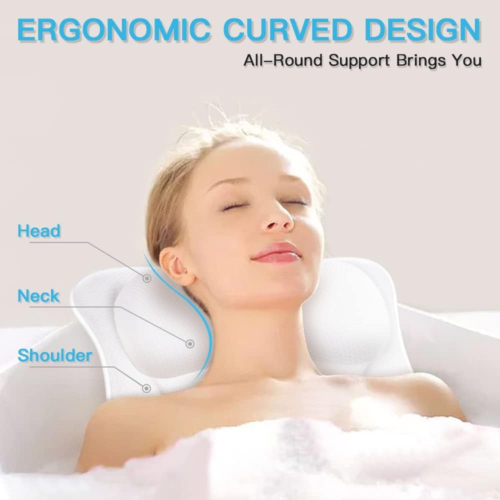Bath Pillow for Tub Bathtub Pillow for Head and Neck 4D Air Mesh Spa Bath Tub Pillow Headrest with Non-Slip 6 Strong Suction Cups Luxury Bathtub Pillow Soaking Tub Bathroom Bath Gifts