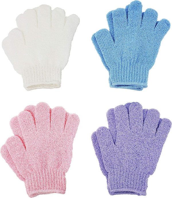 ATB 4 Pairs Exfoliating Gloves - Premium Scrub Wash Mitt for Bath or Shower - Luxury Spa Exfoliation Accessories for Men and Women