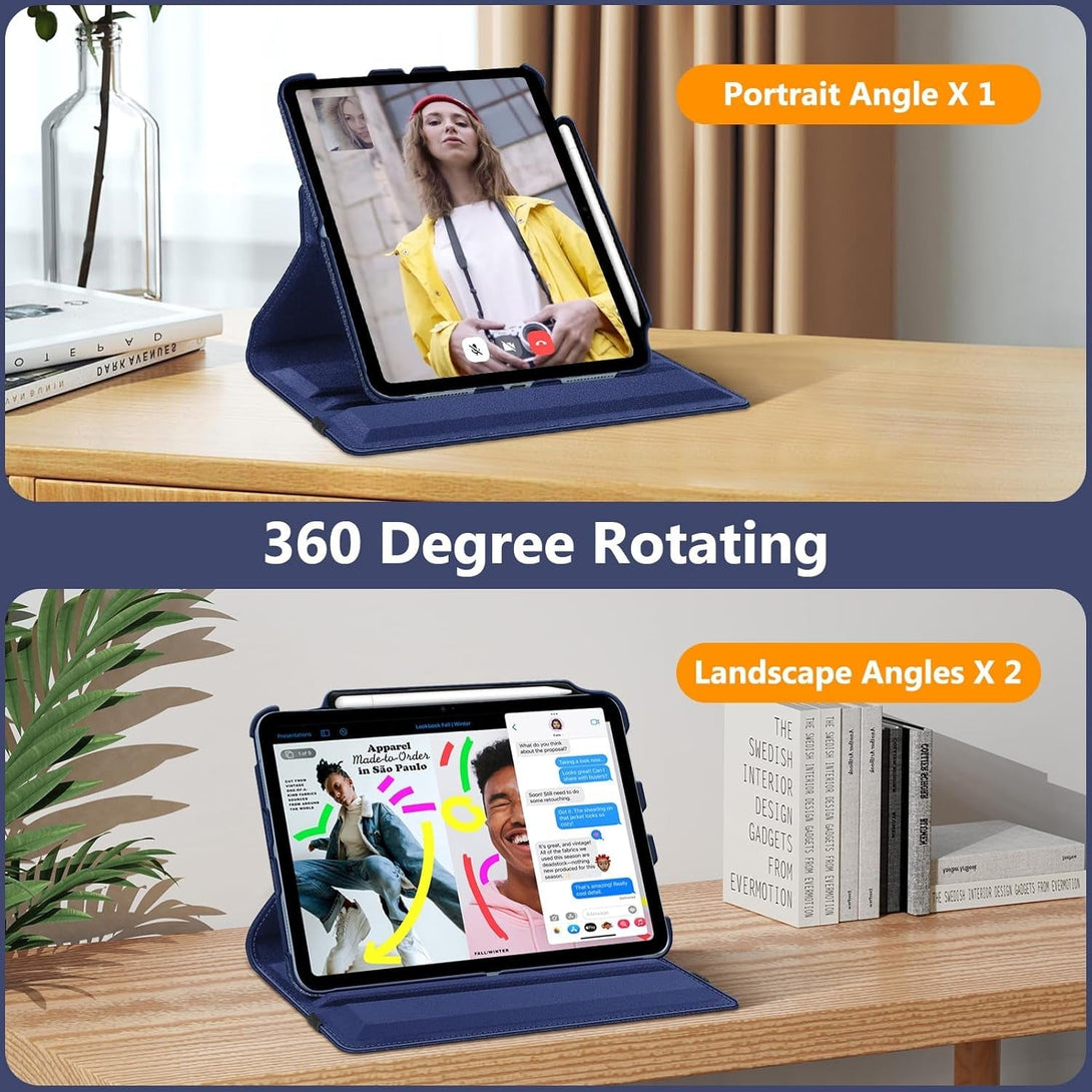 Fintie Rotating Case for Ipad (A16) 11Th Generation 11 Inch (2025), Ipad 10Th Generation 10.9 Inch (2022) - [Built-In Pencil Holder] 360 Degree Rotating Protective Stand Cover, Navy