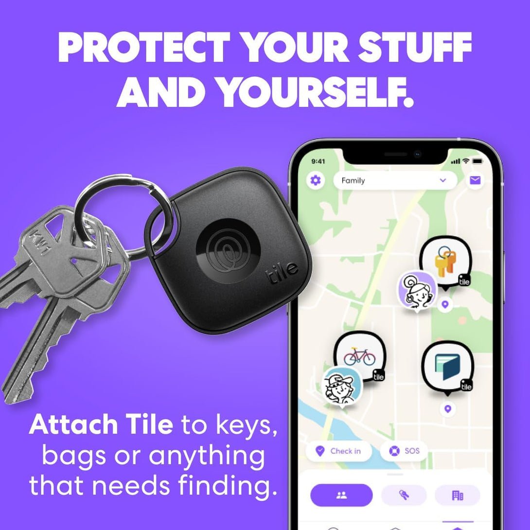 Tile by Life360 Mate (2024) Bluetooth Tracker, Keys Finder and Item Locator for Keys, Bags and More. Phone Finder. Both Ios and Android Compatible. 1-Pack (Black)