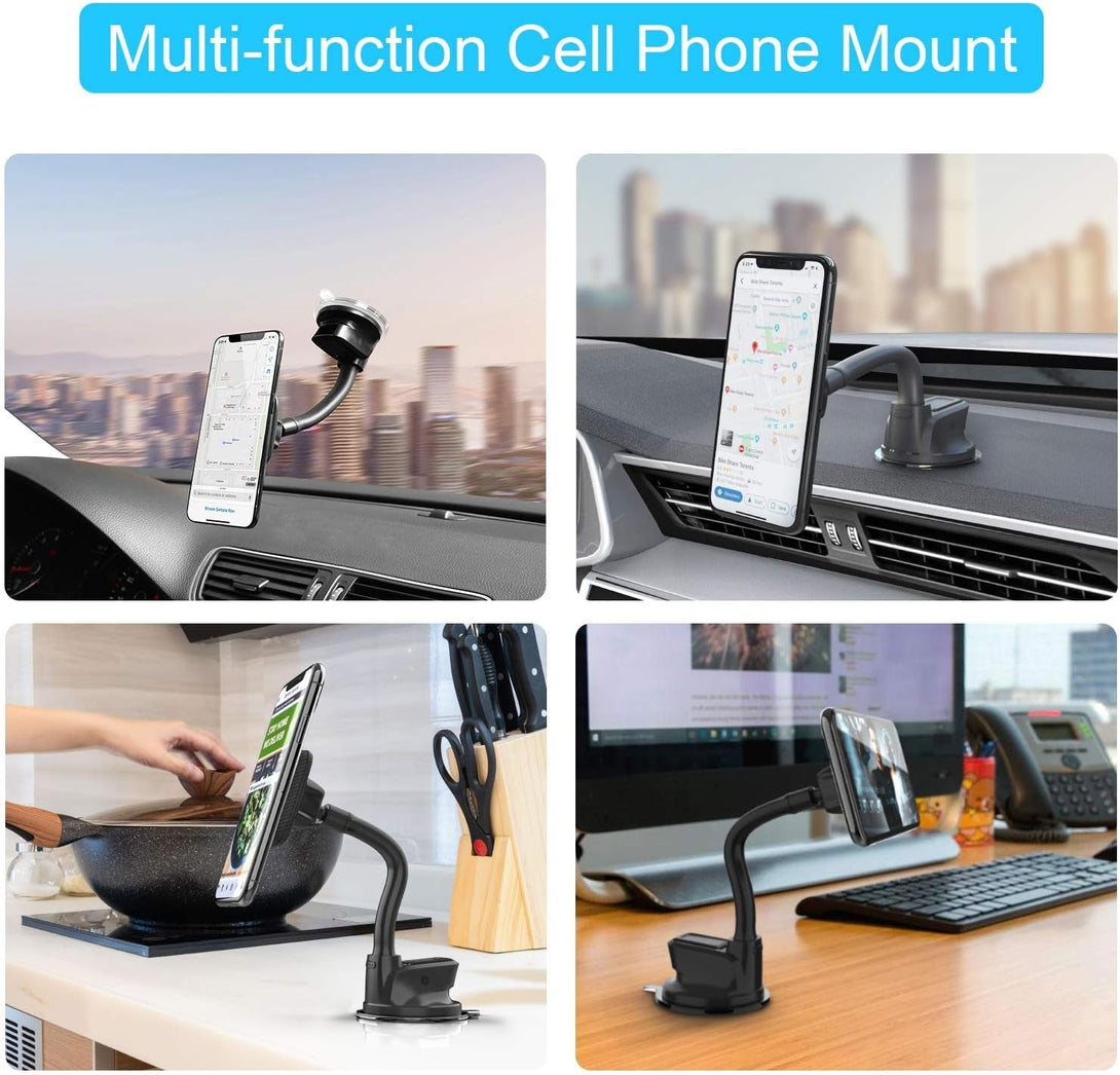 Apps2Car Magnetic Car Phone Holder Mount [6 Strong Magnets], Cell Phone Holder Car [Suction Cup], Phone Car Holder Mount [Windshield Dashboard] Fit for Most Smartphones & Mini Tablets