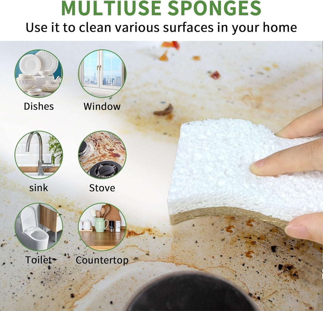 9 Pack Biodegradable Natural Kitchen Sponge - Compostable Cellulose and Coconut Walnut Scrubber Sponge - Eco Friendly Sustainable Sponges for Dishes