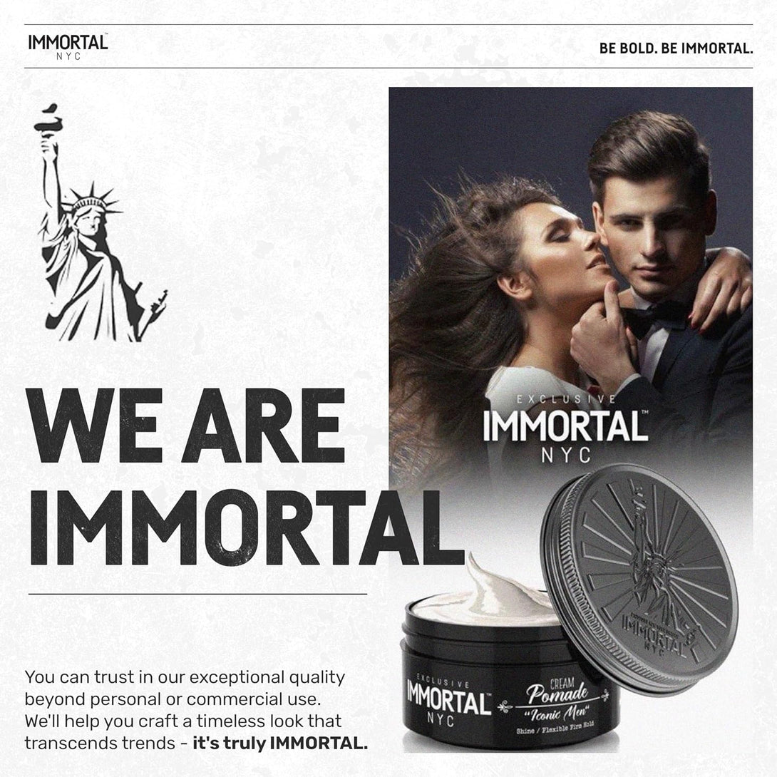 Immortal NYC Iconic Men Cream Pomade - Flex Medium/Stong Hold - Low Shine All Natural Water-Based Hair Cream Pomade for Men - No Residue, All Hair Types