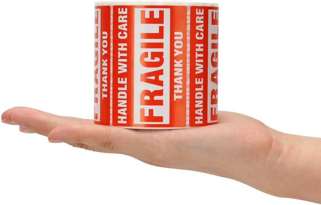 [1 Roll, 500 Labels] 2" X 3" Fragile Stickers Handle with Care Warning Packing/Shipping Labels - Permanent Adhesive