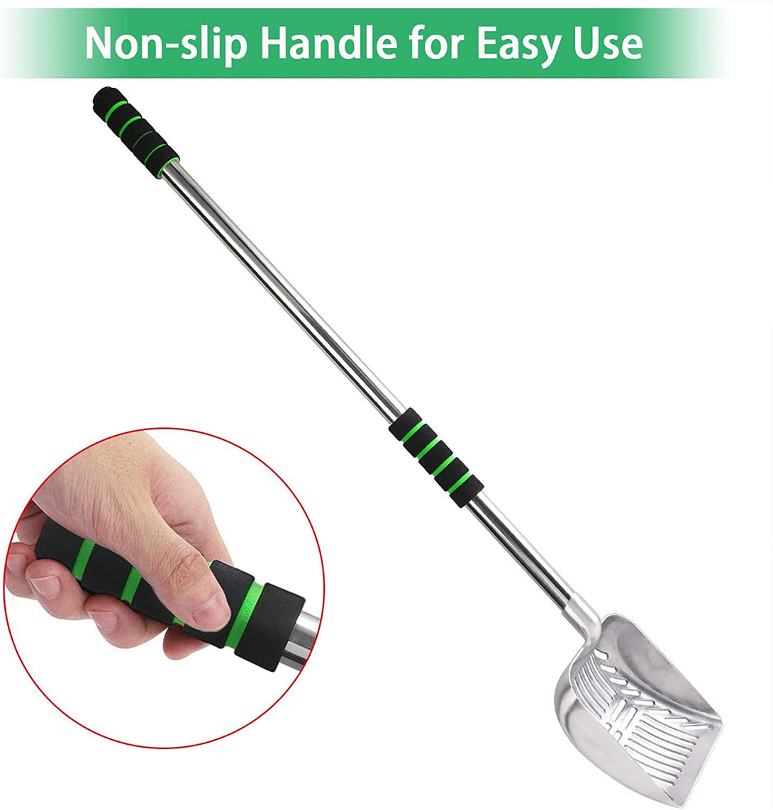 Cat Litter Scoop, Metal Adjustable Long Handle Litter Scooper, Detachable Stainless Steel Non-Stick Kitty Litter Scoop with Foam Padded Grip Handle, Heavy Duty Cats Pooper Pet Poop Shovel