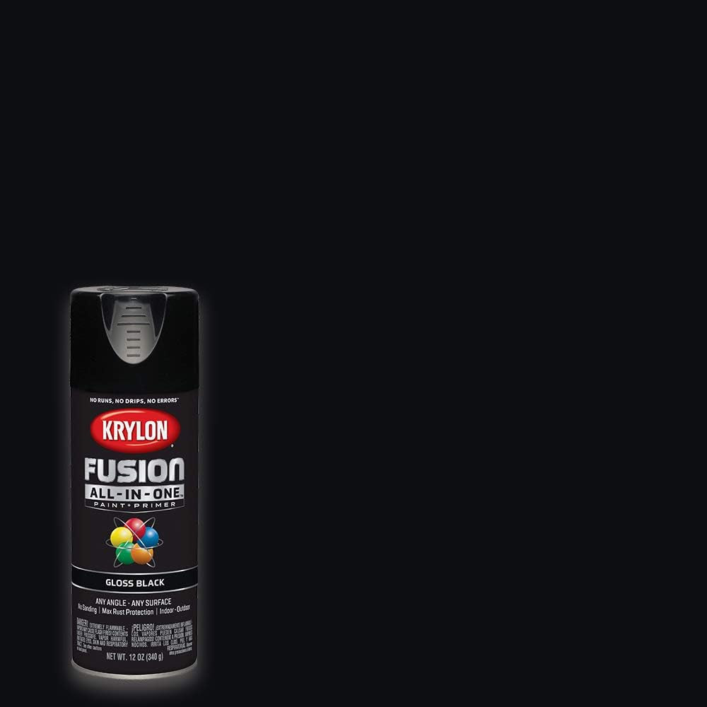 12 Oz Krylon K02702007 Black Fusion All-In-One Paint & Primer Spray Paint, Gloss