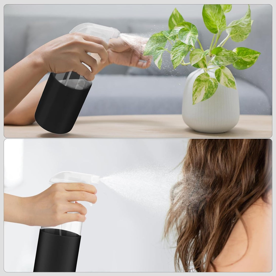 2 Pack Glass Spray Bottles with Long Silicone Sleeve, 16 Oz Empty Refillable Containers with Adjustable Spray Nozzles, Spray Bottles for Hair, Cleaning Solutions and Plants 2 Pack Black