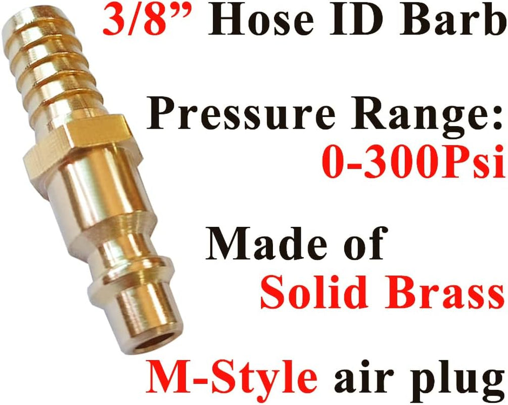 Beduan Solid Brass Air Hose Fittings 3/8" Barb Reducer Quick Connect Air Hose Fittings (Industrial Type D,2Piece)