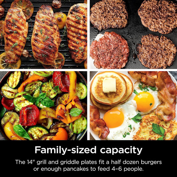 Ninja Griddle and Indoor Grill, 14’’, Electric Grill, For Steak, Burgers, Salmon, Veggies, and More, Pancake Griddle, Nonstick, Dishwasher Safe,