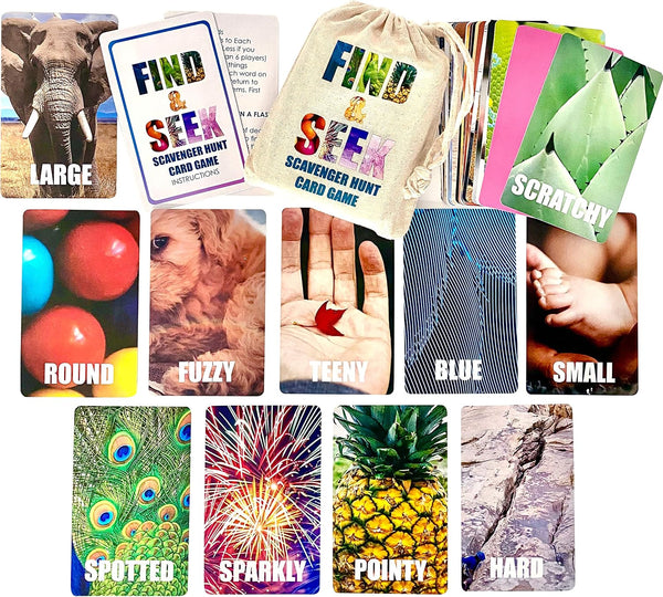 Hapinest Find and Seek Scavenger Hunt Card Game, Indoor Outdoor Activities for Kids Toddler & Family, Beach Camping Travel Car Games for Road
