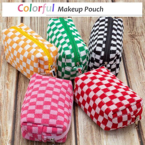 PAZIMIIK Checkered Makeup Bag for Purse Portable Zipper Make Up Pouch Small Cosmetic Case for Travel Accessories (Hotpink) Hotpink 1 Pack Box Pouch