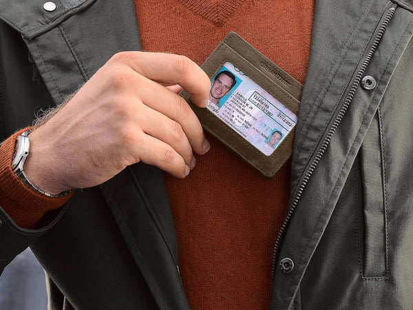 Compact RFID Sleeve Wallet Premium Leather Minimalist Money Clip Card Holder 10 Cards Good Old Brown