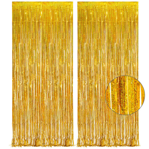 Gold Fringe Curtain Tinsel Backdrop - GREATRIL Foil Fringe Curtain Party Streamers for Prom 2026 NYE New Years Eve Birthdays Christmas Theme Party