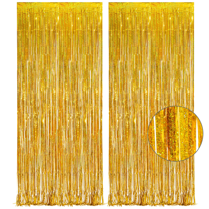 Gold Fringe Curtain Tinsel Backdrop - GREATRIL Foil Fringe Curtain Party Streamers for Prom 2026 NYE New Years Eve Birthdays Christmas Theme Party