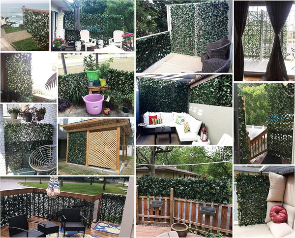 Expandable Fence Privacy Screen for Balcony Patio Outdoor,Decorative Faux Ivy Fencing Panel,Artificial Hedges (Single Sided Leaves)…… 1 Dark Green