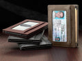 Compact RFID Sleeve Wallet Premium Leather Minimalist Money Clip Card Holder 10 Cards Good Old Brown