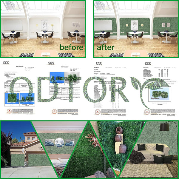 ODTORY Artificial Grass Wall Greenery Backdrop, 10X10 in 16P (11.2 sqft) | UV-Anti, Fake Ivy Vine Balcony Fence, Outdoor Privacy Screen, Green