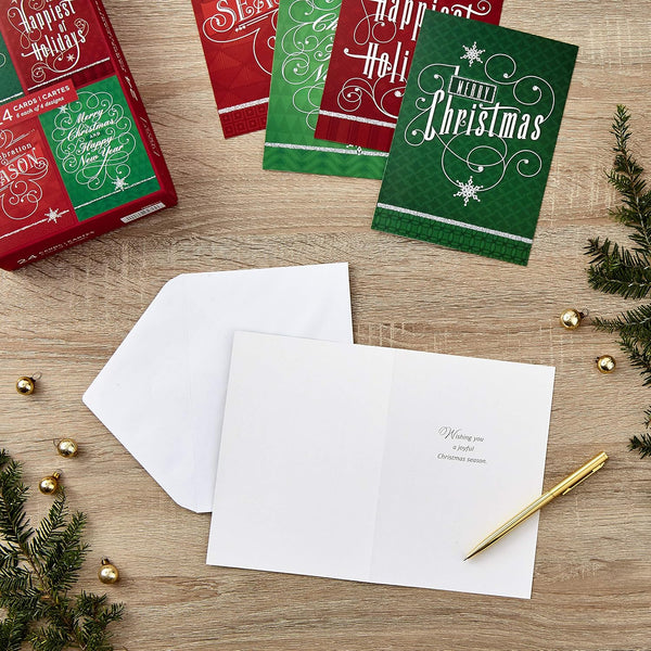 Hallmark Image Arts Christmas Boxed Cards Assortment, Elegant Lettering (4 Designs, 24 Cards with Envelopes) Red and Green Elegant Lettering
