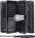 Lavemi Womens Large Capacity Genuine Leather RFID Blocking Wallets Wristlet Clutch Card Holder 1-waxed Black