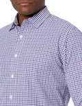 Amazon Essentials Men's Regular-Fit Long-Sleeve Casual Poplin Shirt, Button Front, Business Casual, Collared Regular Fit Blue Purple Gingham X-Large