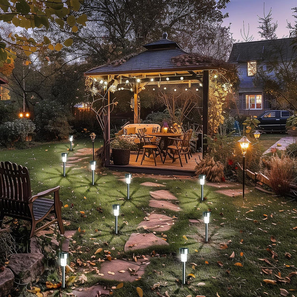GIGALUMI Solar Pathway Lights, Stainless Steel IP44 Waterproof Auto On/Off Outdoor LED Solar Landscape Lights for Garden, Yard, Patio, Path and