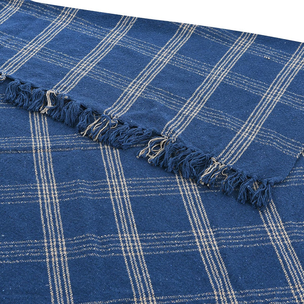 Creative Co-Op Recycled Cotton Blend Throw Blanket with Fringe, Blue Plaid