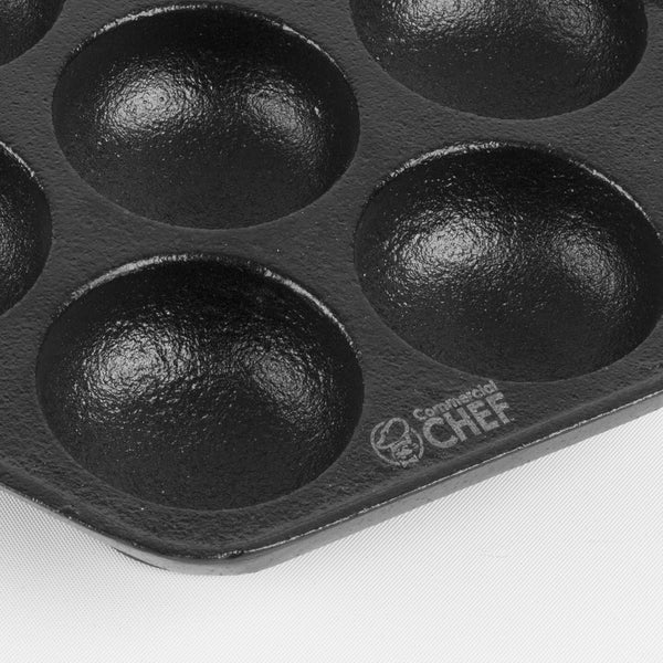 Commercial CHEF Danish Aebleskiver Pan, Pre-Seasoned Cast Iron, Seven Sections For Mini Puffs and Pancake Balls, Works on All Cooktops Including