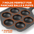 Commercial CHEF Danish Aebleskiver Pan, Pre-Seasoned Cast Iron, Seven Sections For Mini Puffs and Pancake Balls, Works on All Cooktops Including
