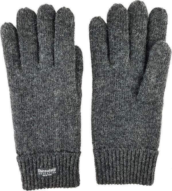 BRUCERIVER Men's Pure Wool Knitted Gloves | Insulated Fleece Lining Small-Medium Anthra